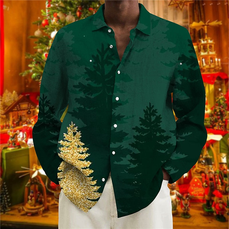 Christmas Trees Themed Turndown Printed Shirt