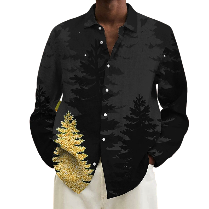 Christmas Trees Themed Turndown Printed Shirt