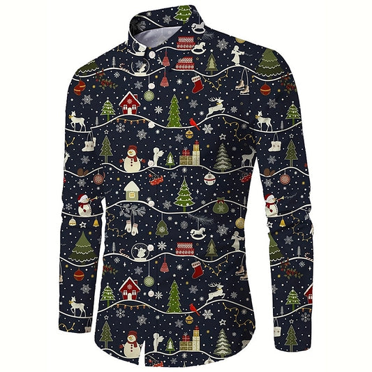 Christmas Winter Night Print Long Sleeve Shirt