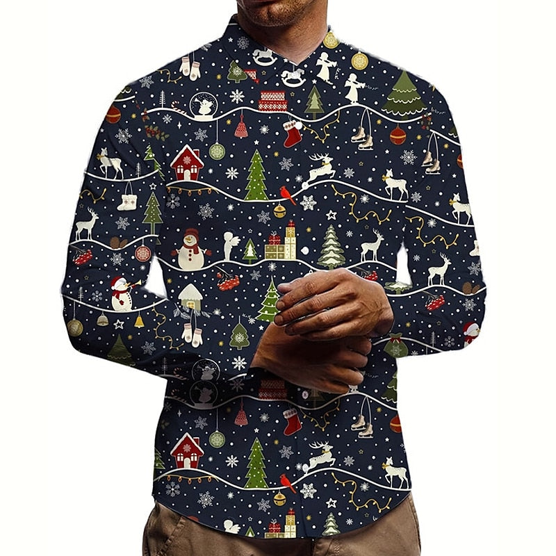 Christmas Winter Night Print Long Sleeve Shirt