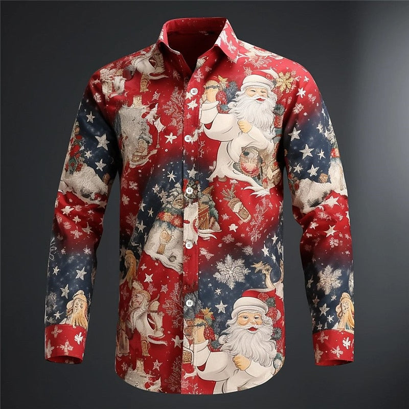 Classic Christmas Santa Claus Print Shirt