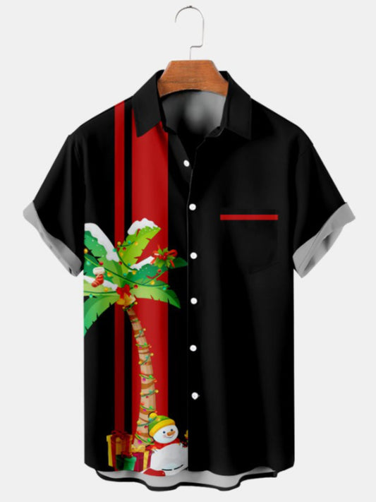 Coconut And Snowman Print Short Sleeve Shirt