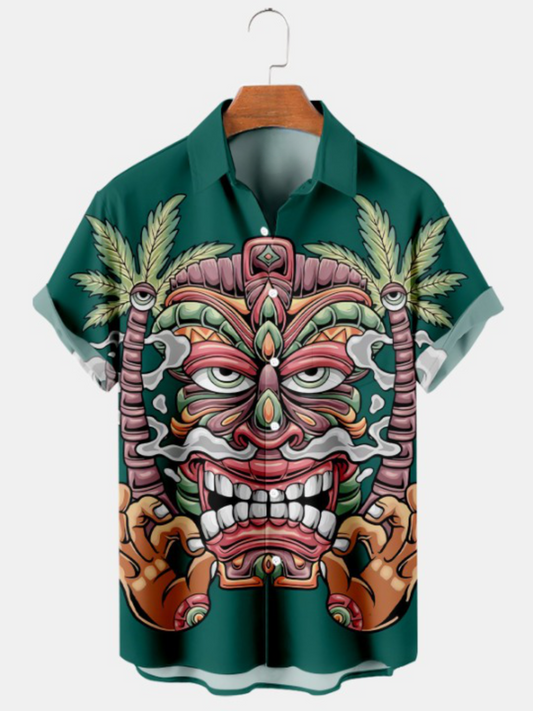 Coconut Tree Print Casual Short Sleeve Shirt