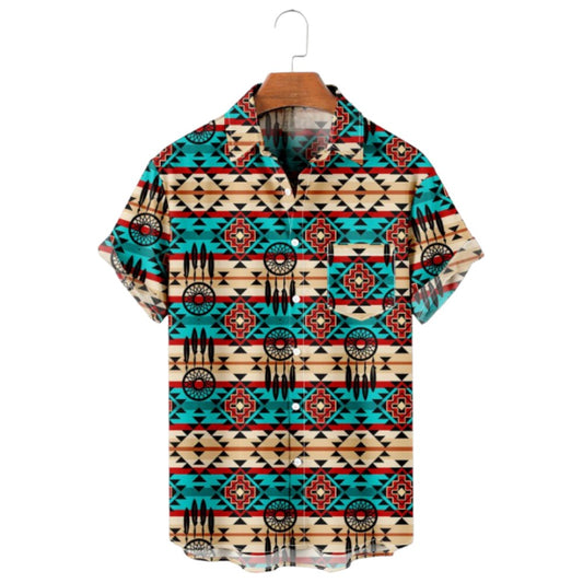 Denim Western Print Short Sleeve Shirt