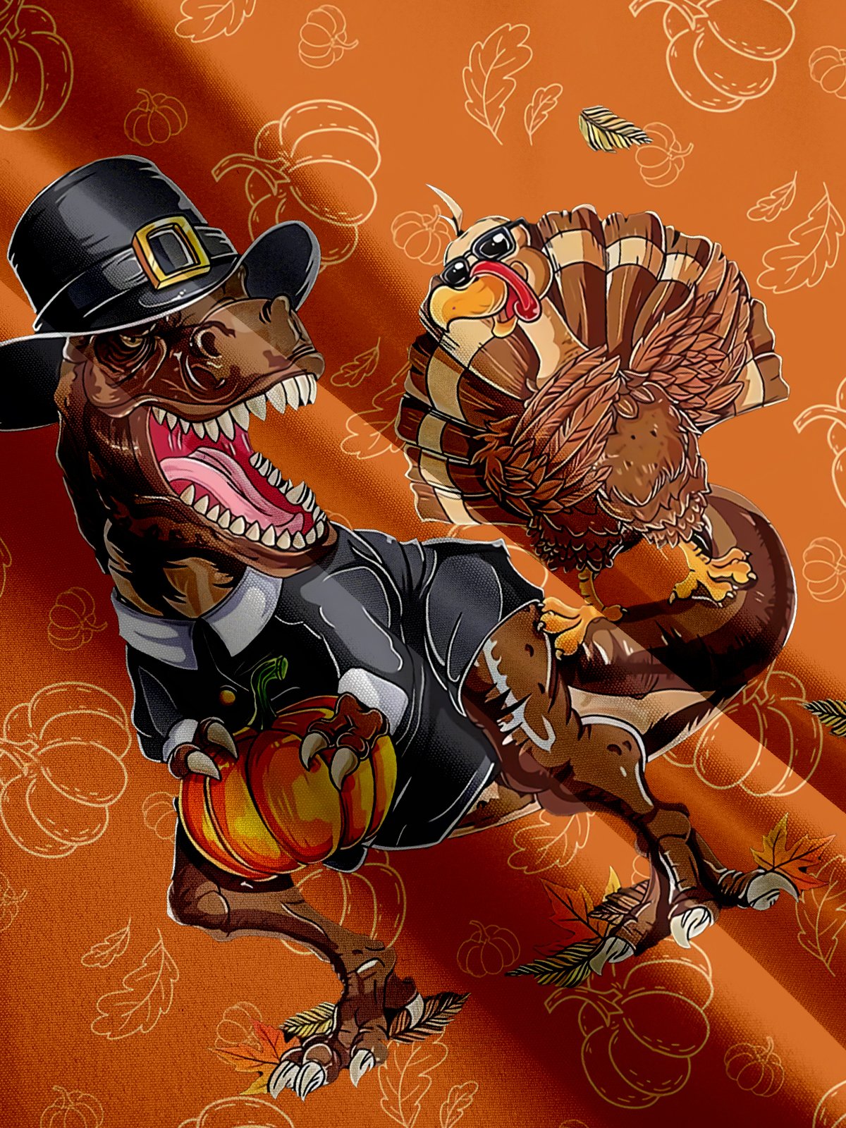 Dinosaur Turkey Pumpkin Print Short Sleeve Shirt