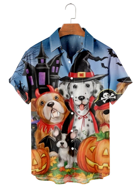 Dog Printed Halloween Collar Shirt