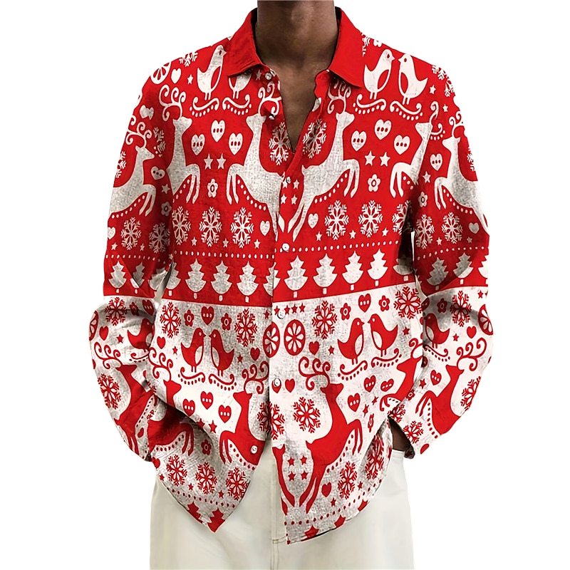 Elk And Snowflake Printed Festive Christmas Shirt