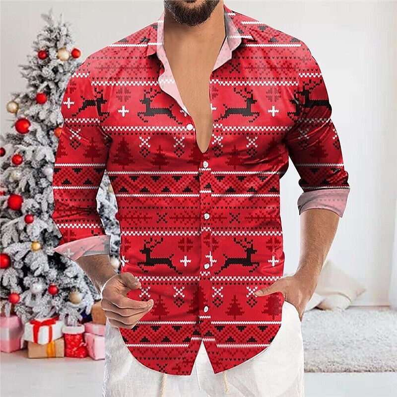 Elk Christmas Tree Print Shirt