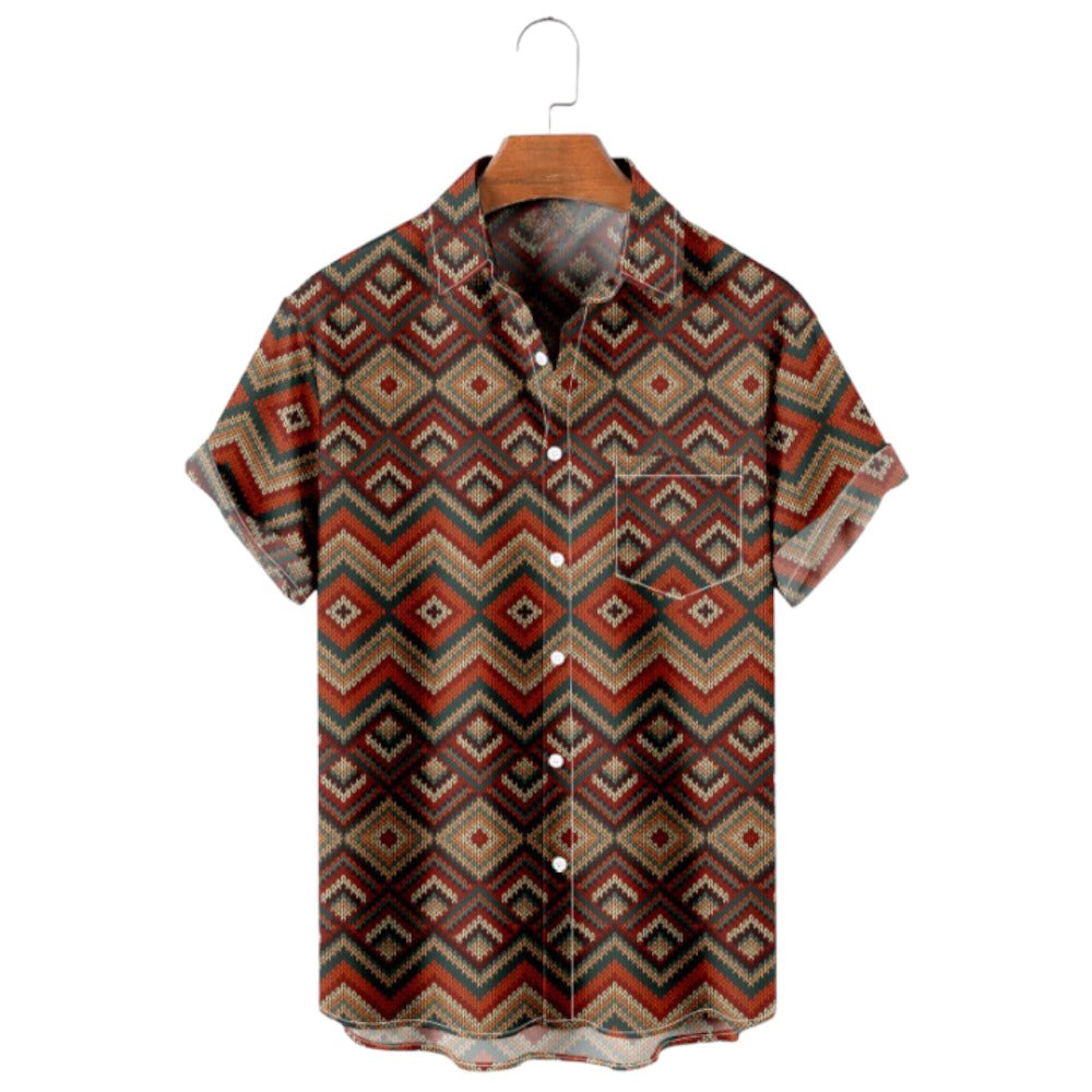 Ethnic Vintage Western Pocket Short Sleeve Shirt