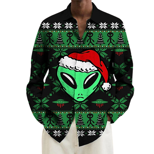 Festive Alien Ugly Christmas Sweater Style Shirt