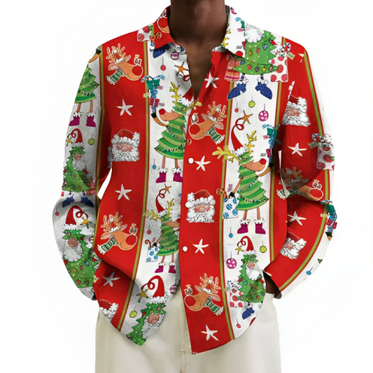 Festive Holiday Themed Print Long Sleeve Shirt