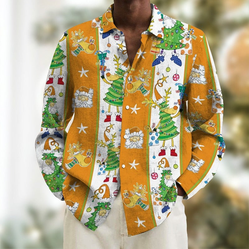 Festive Holiday Themed Print Long Sleeve Shirt
