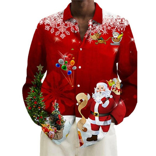 Festive Santa Claus Print Partywear Shirt