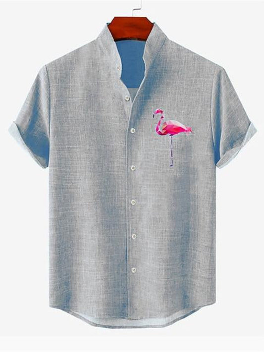 Flamingo Print Stand Collar Shirt