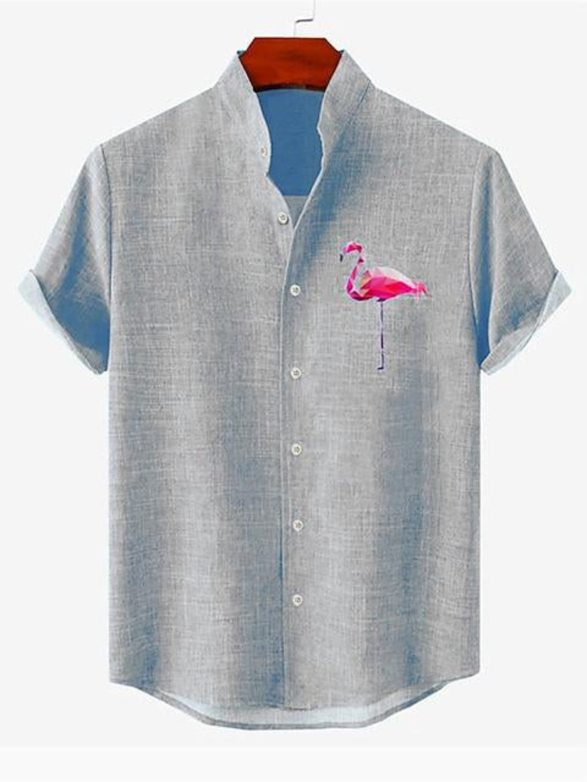 Flamingo Print Stand Collar Shirt