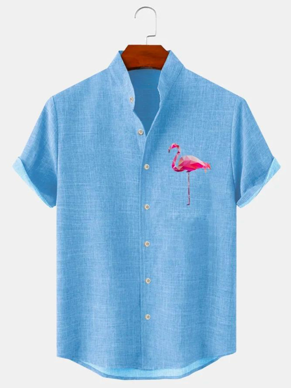 Flamingo Print Stand Collar Shirt