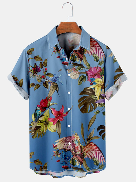 Floral Parrot Print Everyday Casual Comfort Shirt