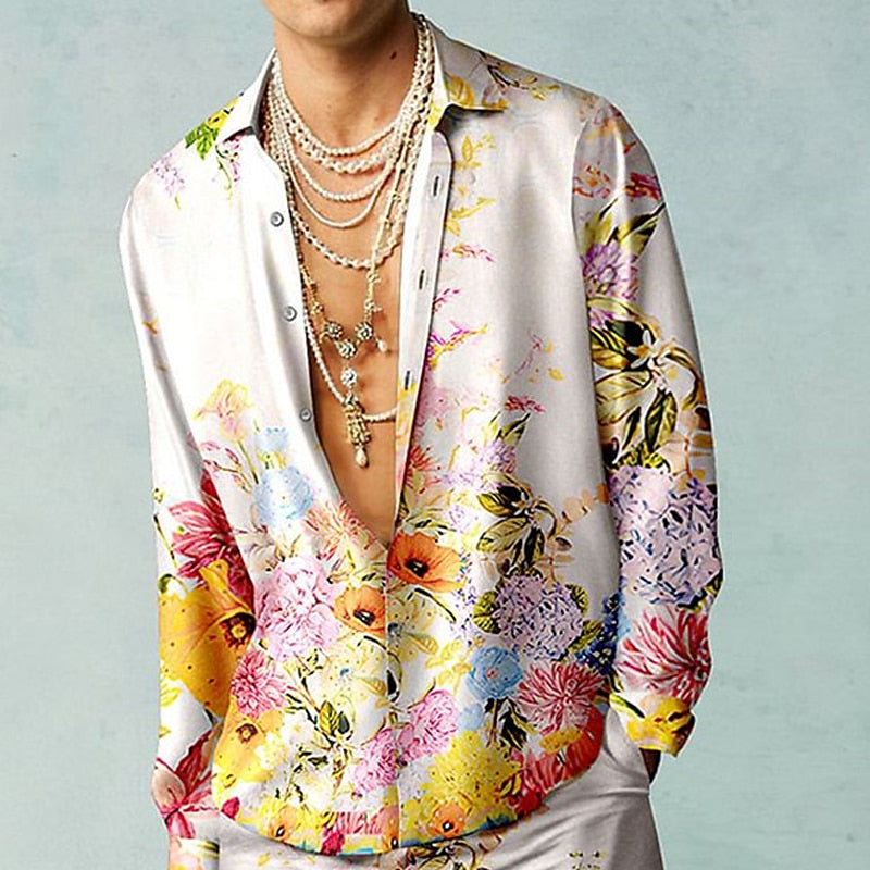 Vintage Floral Printed Party Wear Shirt