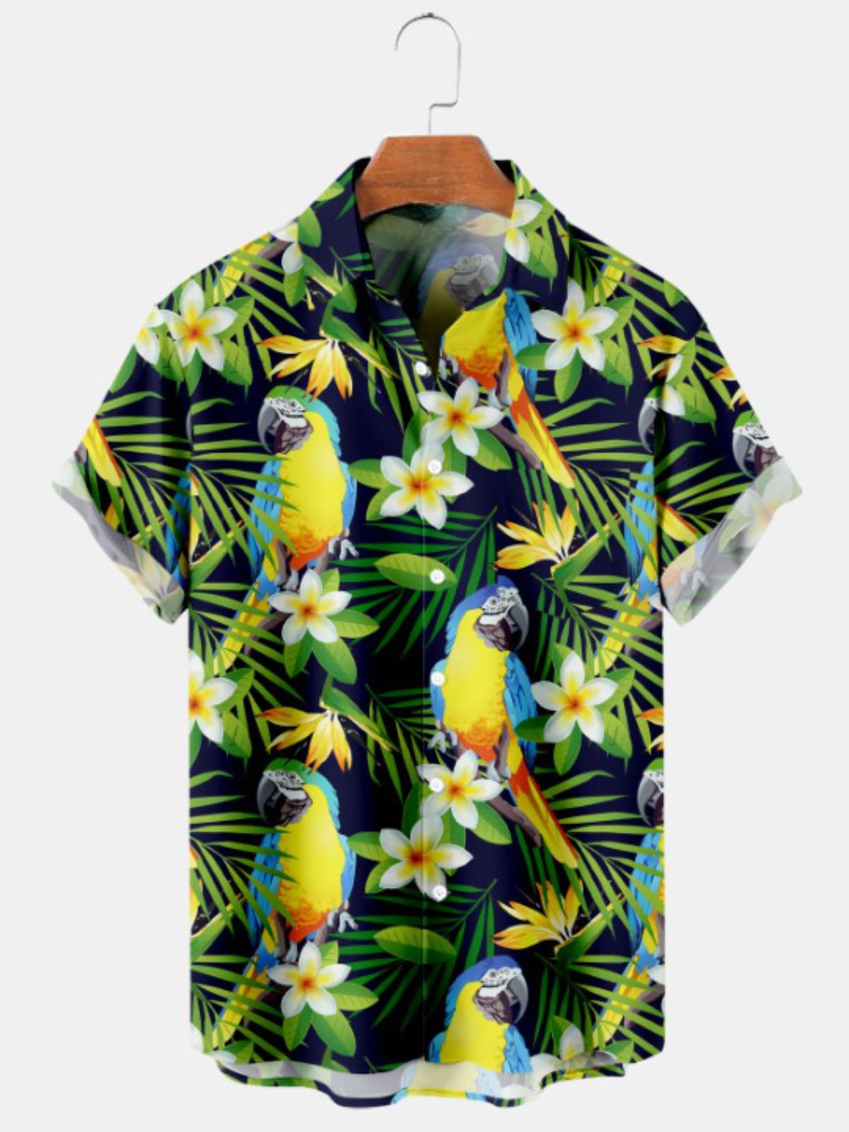 Frangipani And Parrot Print Short Sleeve Shirt