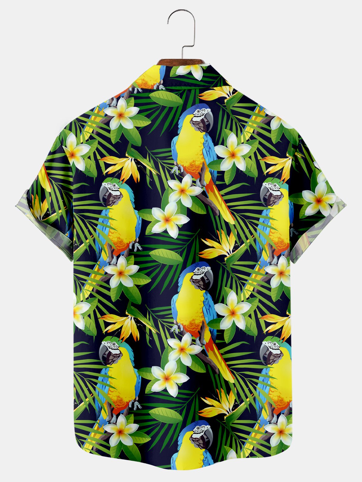 Frangipani And Parrot Print Short Sleeve Shirt