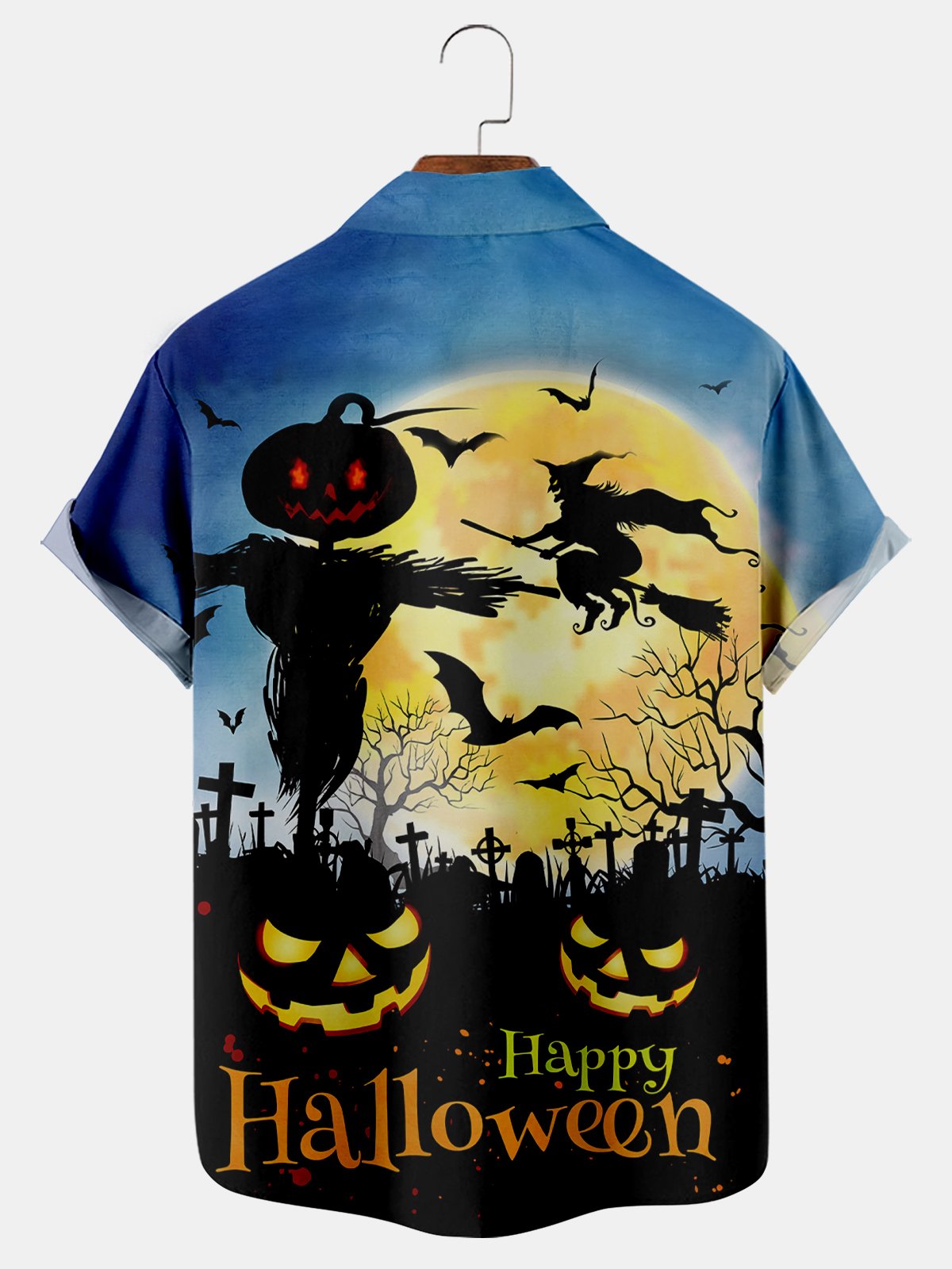 Full Moon And Crow Print Short Sleeve Shirt