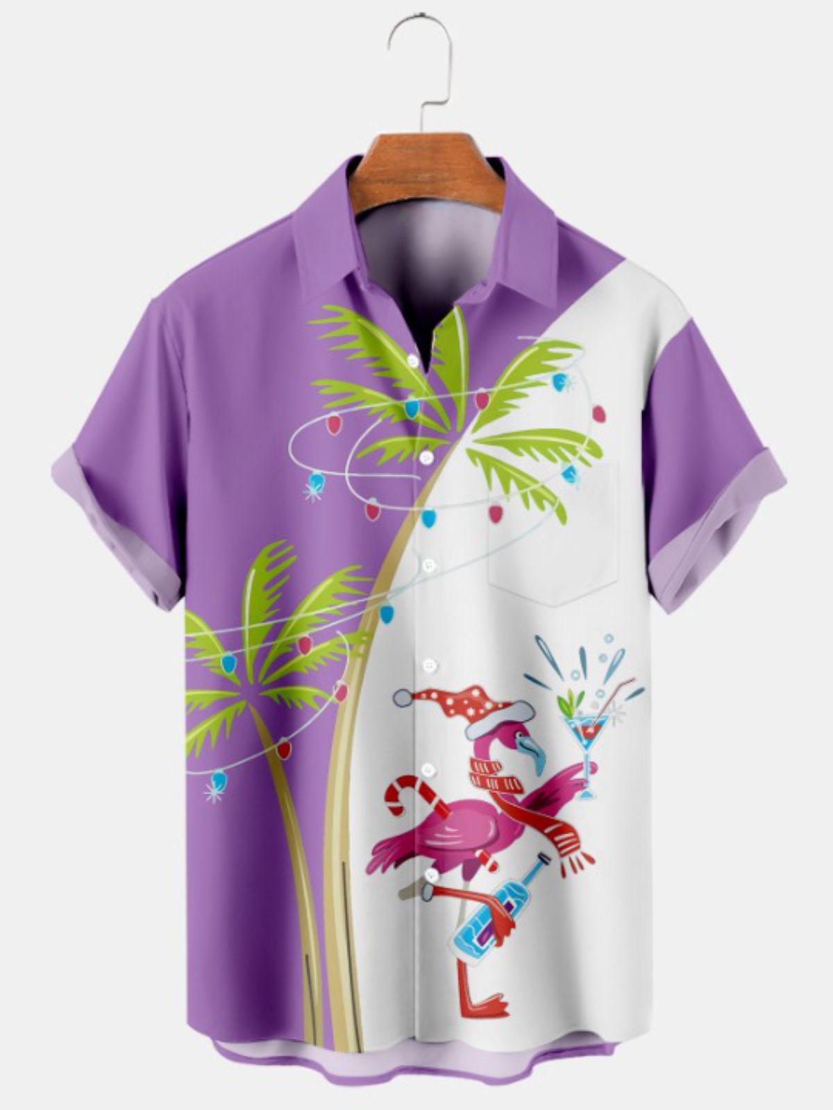 Tree And Flamingo Print Short Sleeve Shirt