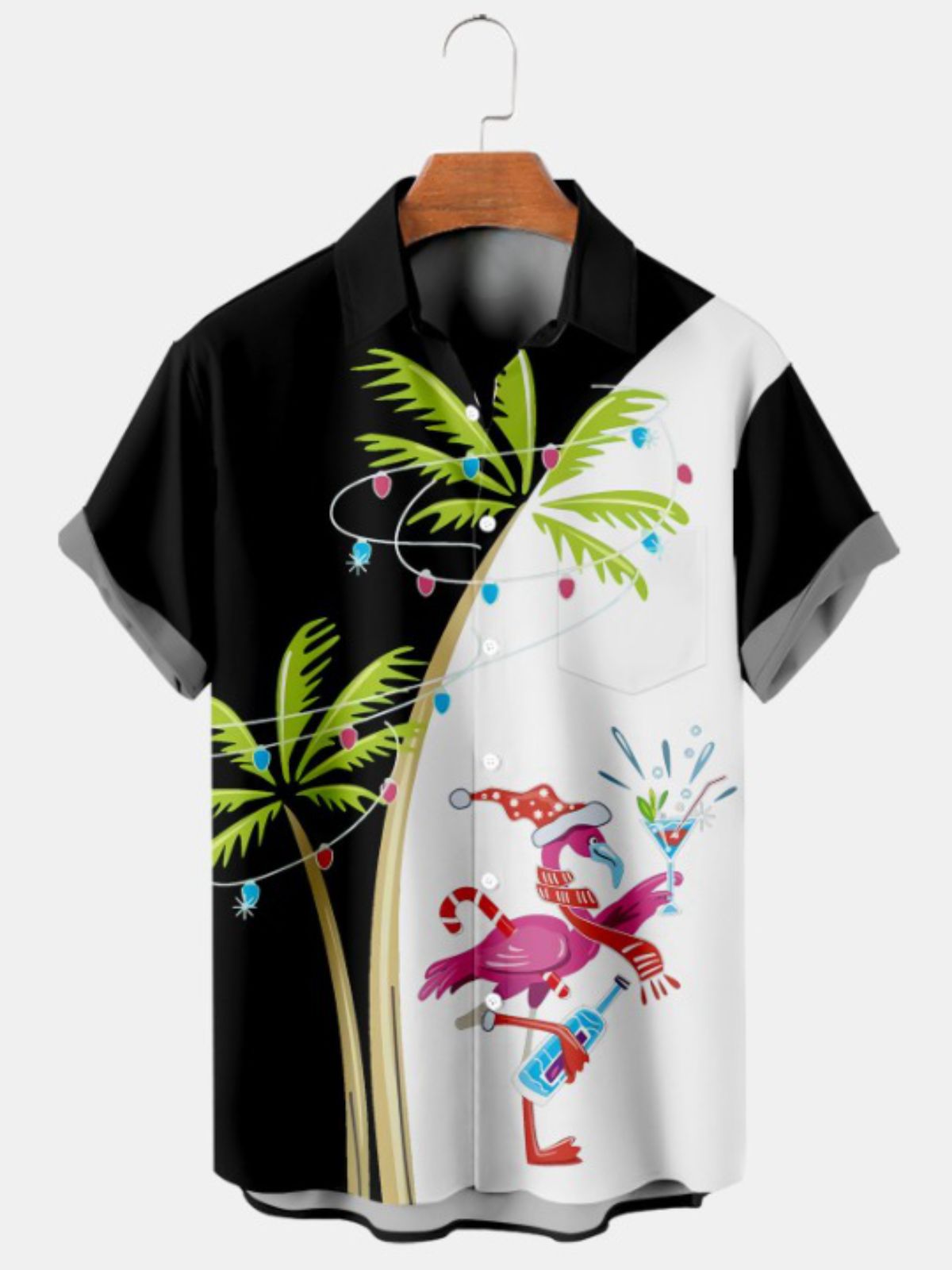 Tree And Flamingo Print Short Sleeve Shirt