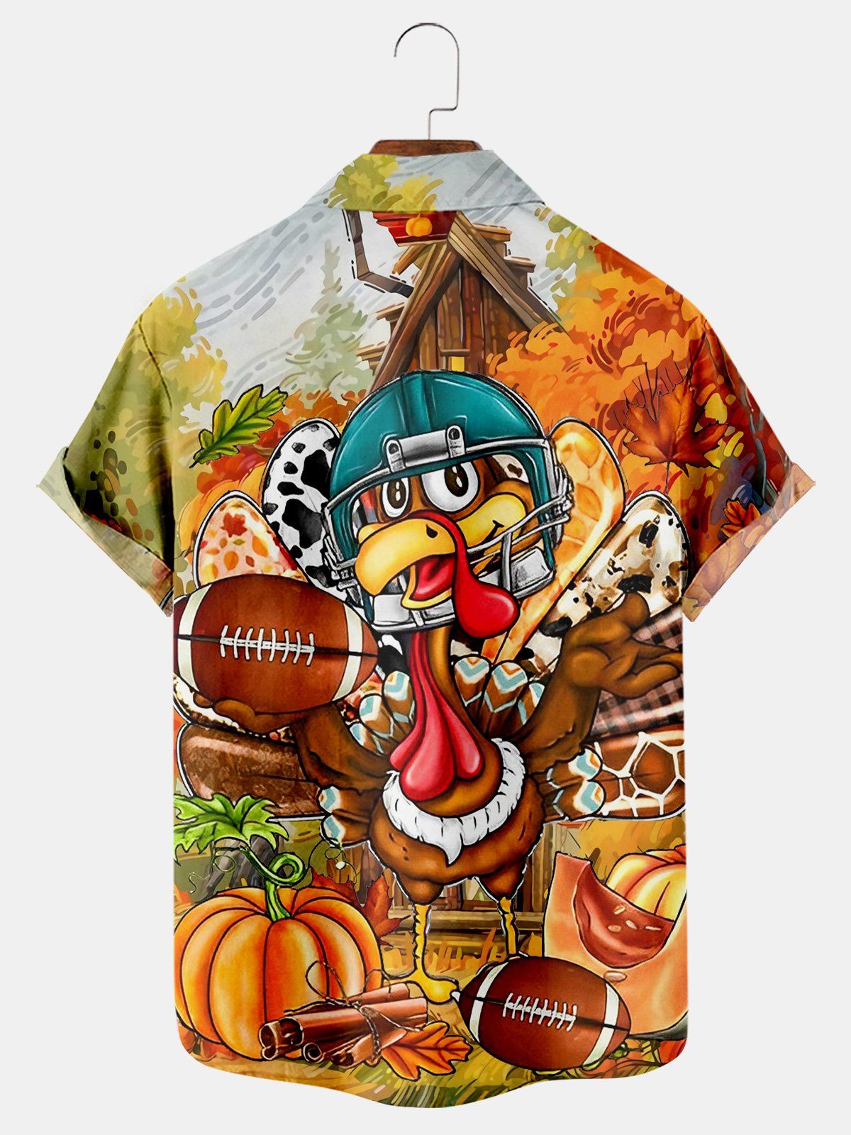 Football Turkey Print Casual Short Sleeve Shirt