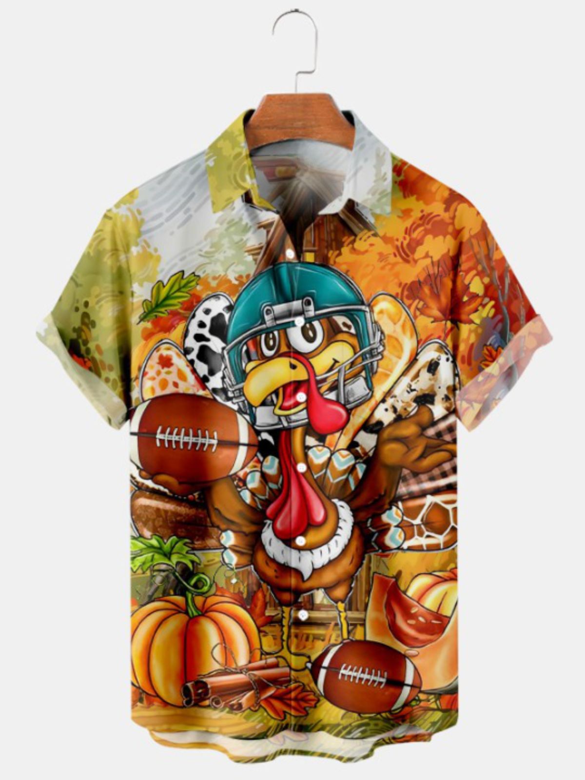 Football Turkey Print Casual Short Sleeve Shirt