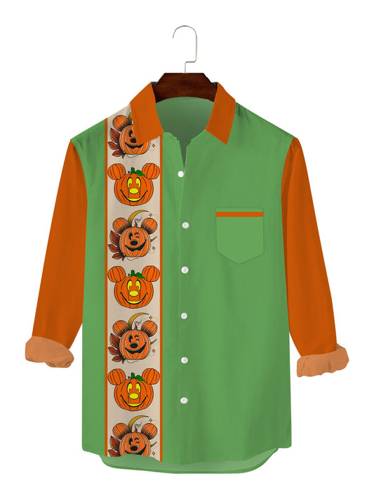 Fun Halloween Pumpkin Print Long Sleeve Shirt