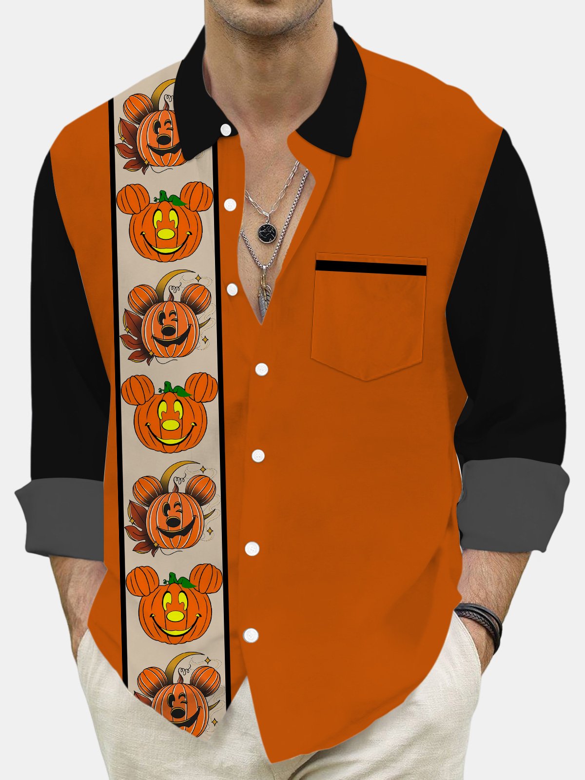 Fun Halloween Pumpkin Print Long Sleeve Shirt