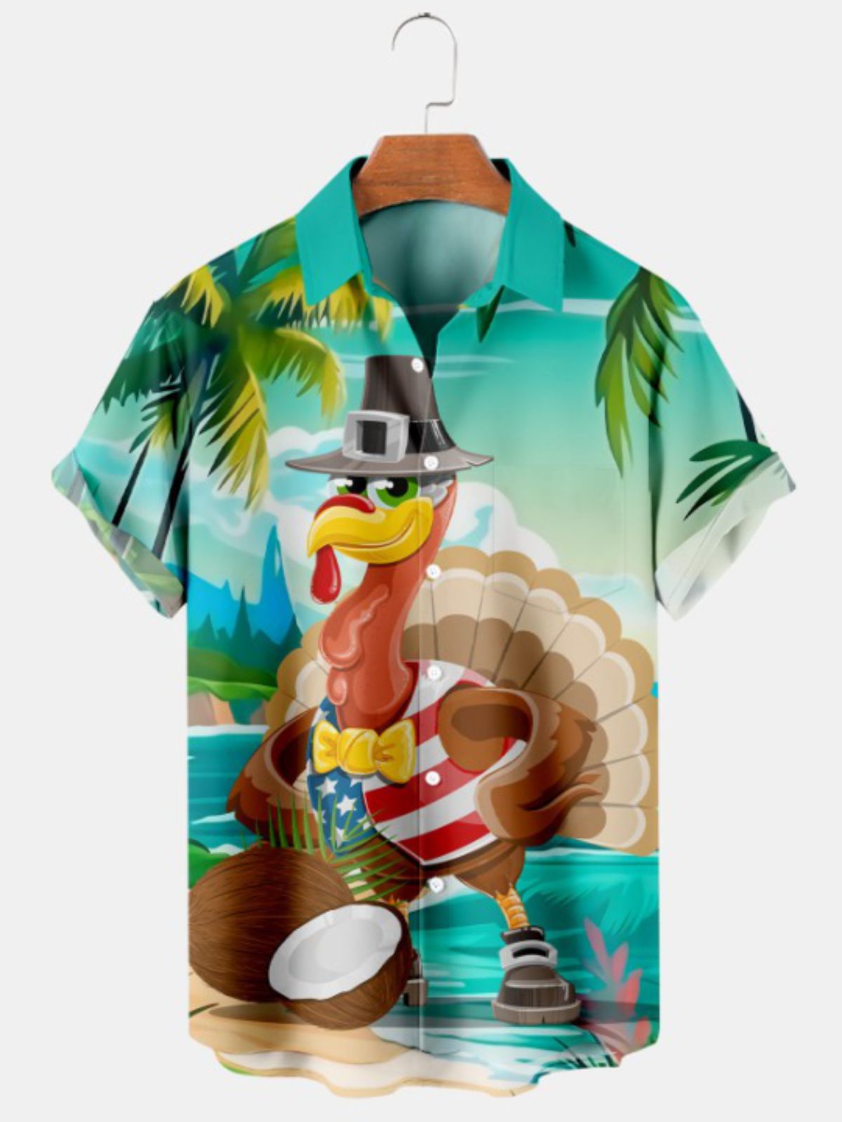 Hawaiian Turkey Print Casual Short Sleeve Shirt
