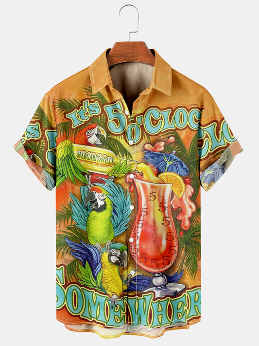 Fun Parrot Print Hawaiian Casual Shirt