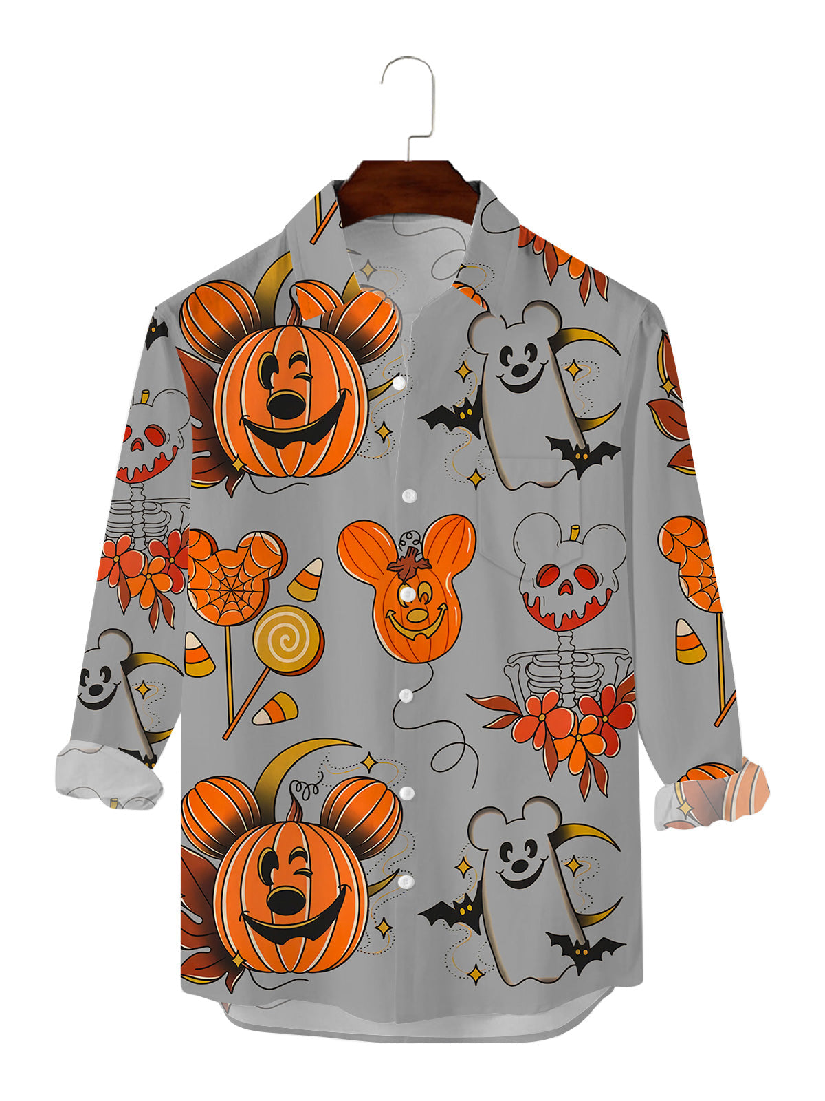 Pumpkin Mouse Print Casual Long Sleeve Shirt