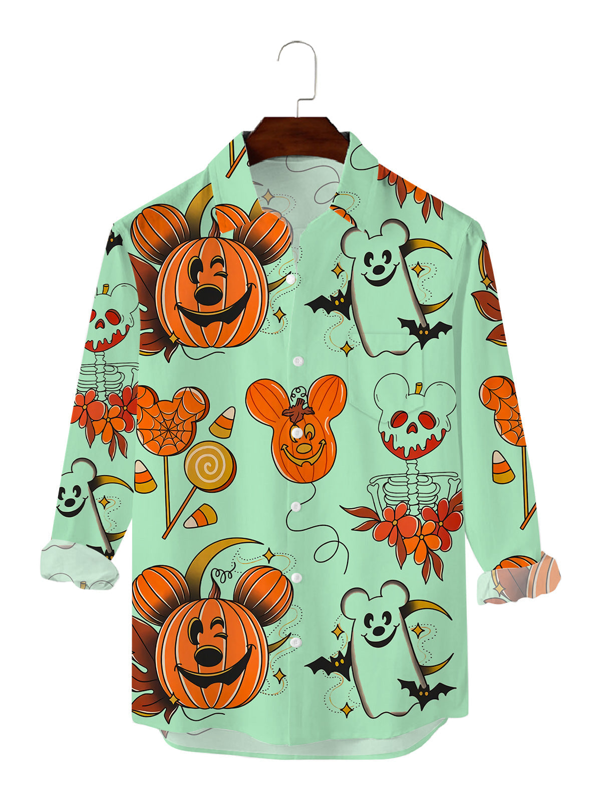 Pumpkin Mouse Print Casual Long Sleeve Shirt