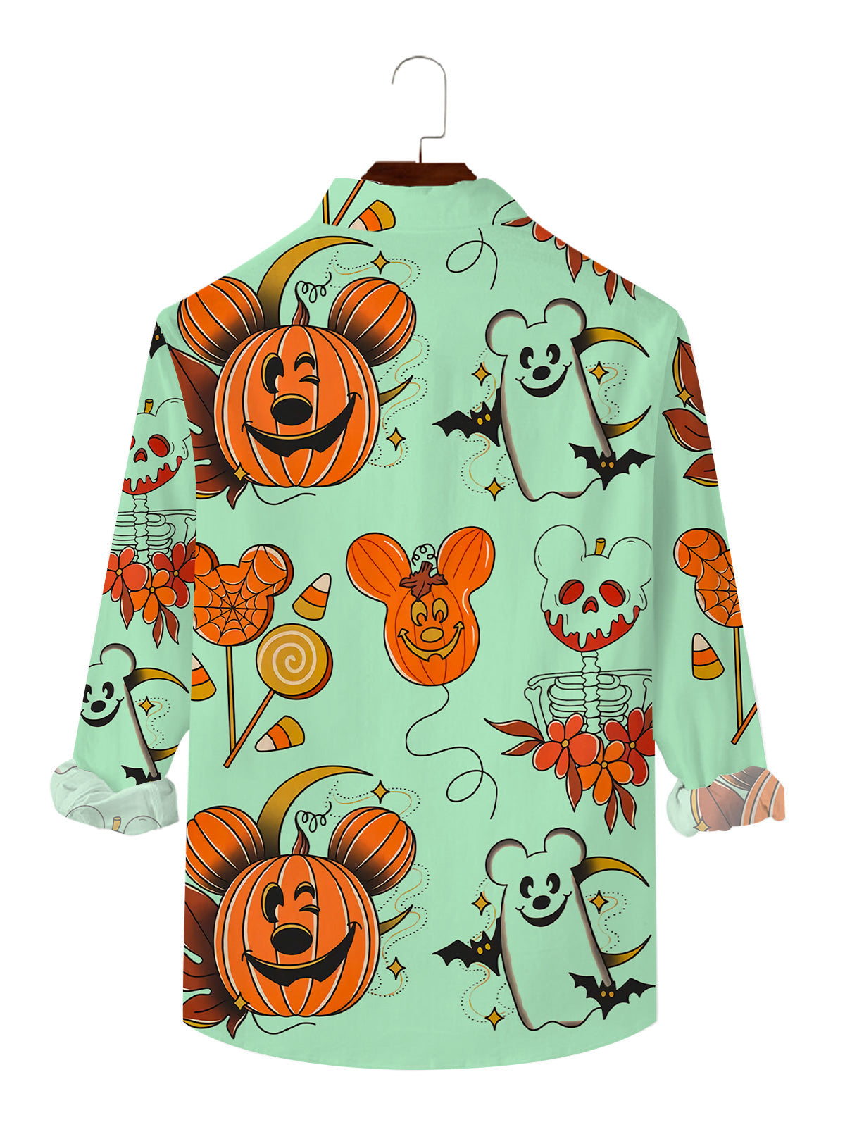 Pumpkin Mouse Print Casual Long Sleeve Shirt