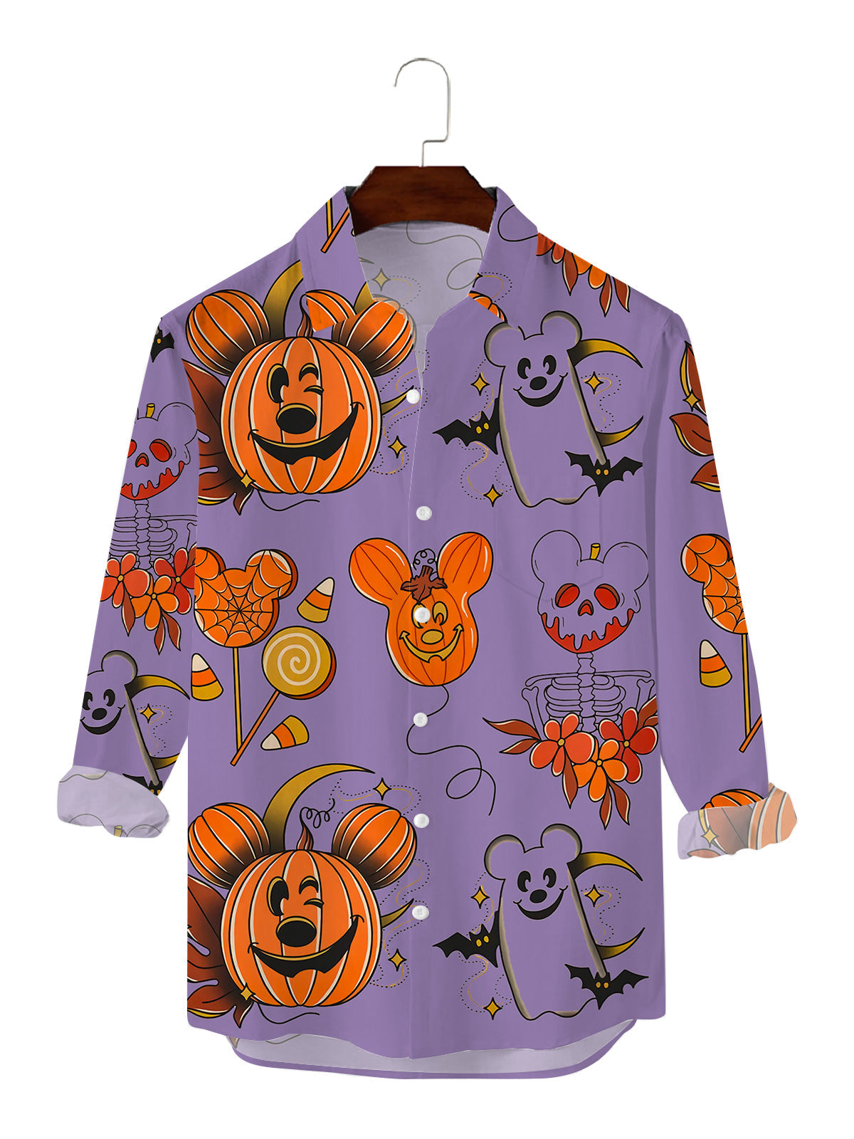 Pumpkin Mouse Print Casual Long Sleeve Shirt