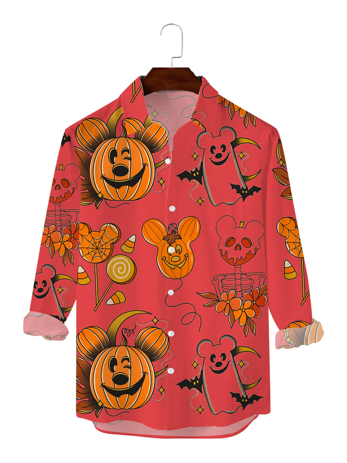 Pumpkin Mouse Print Casual Long Sleeve Shirt
