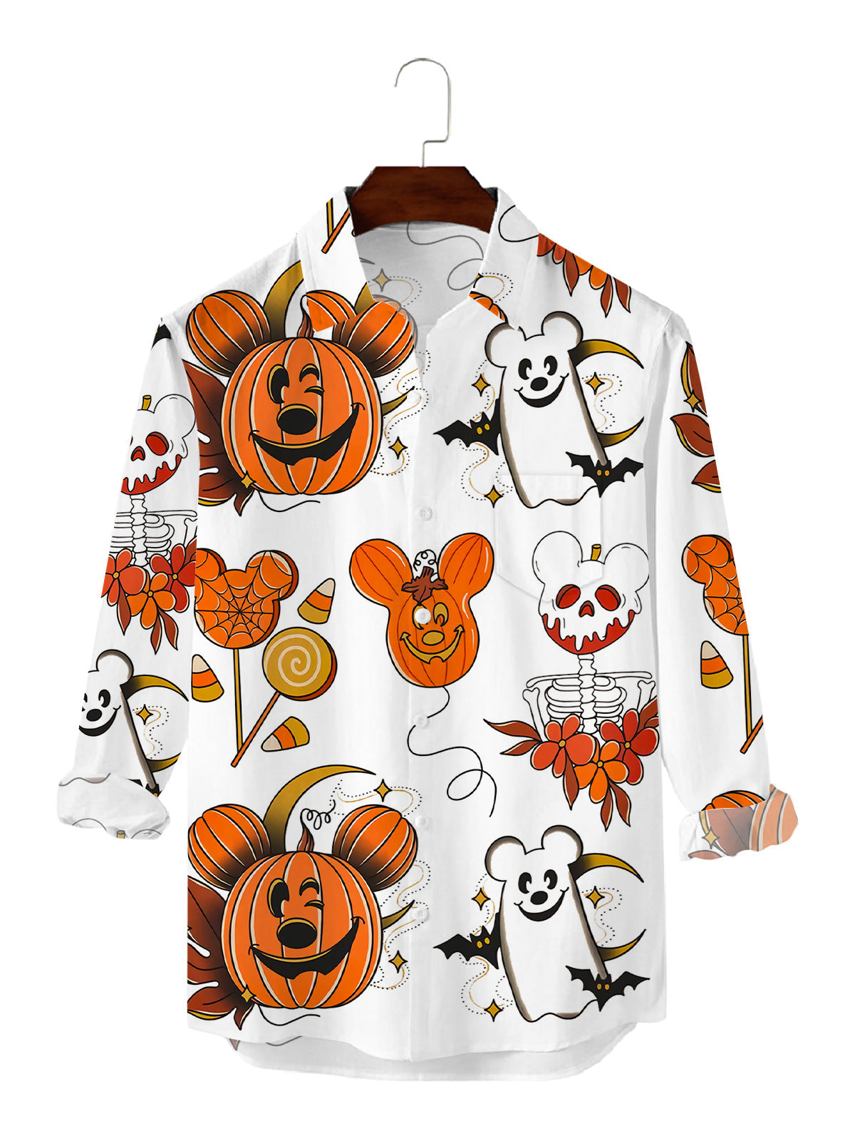 Pumpkin Mouse Print Casual Long Sleeve Shirt