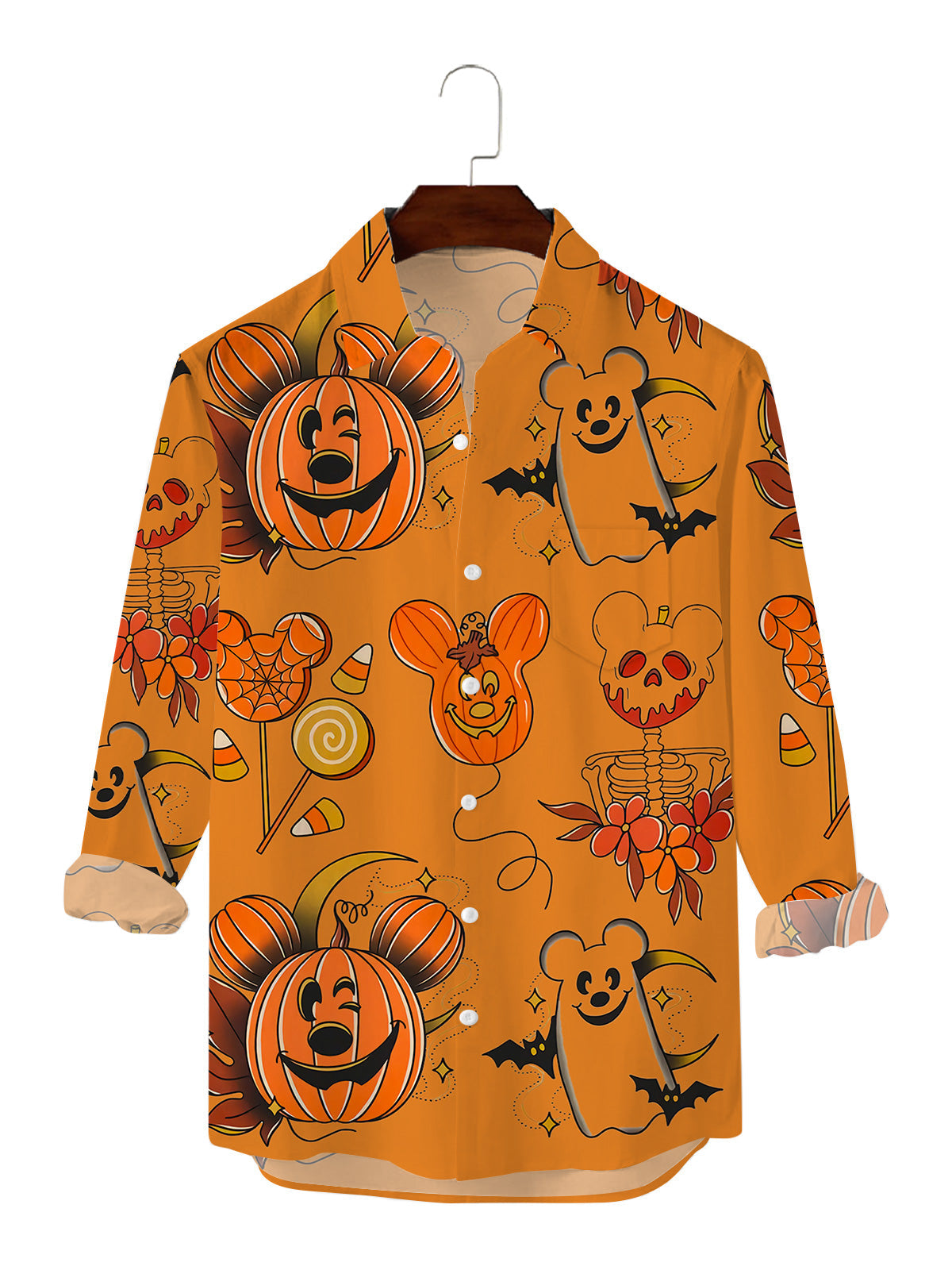 Pumpkin Mouse Print Casual Long Sleeve Shirt