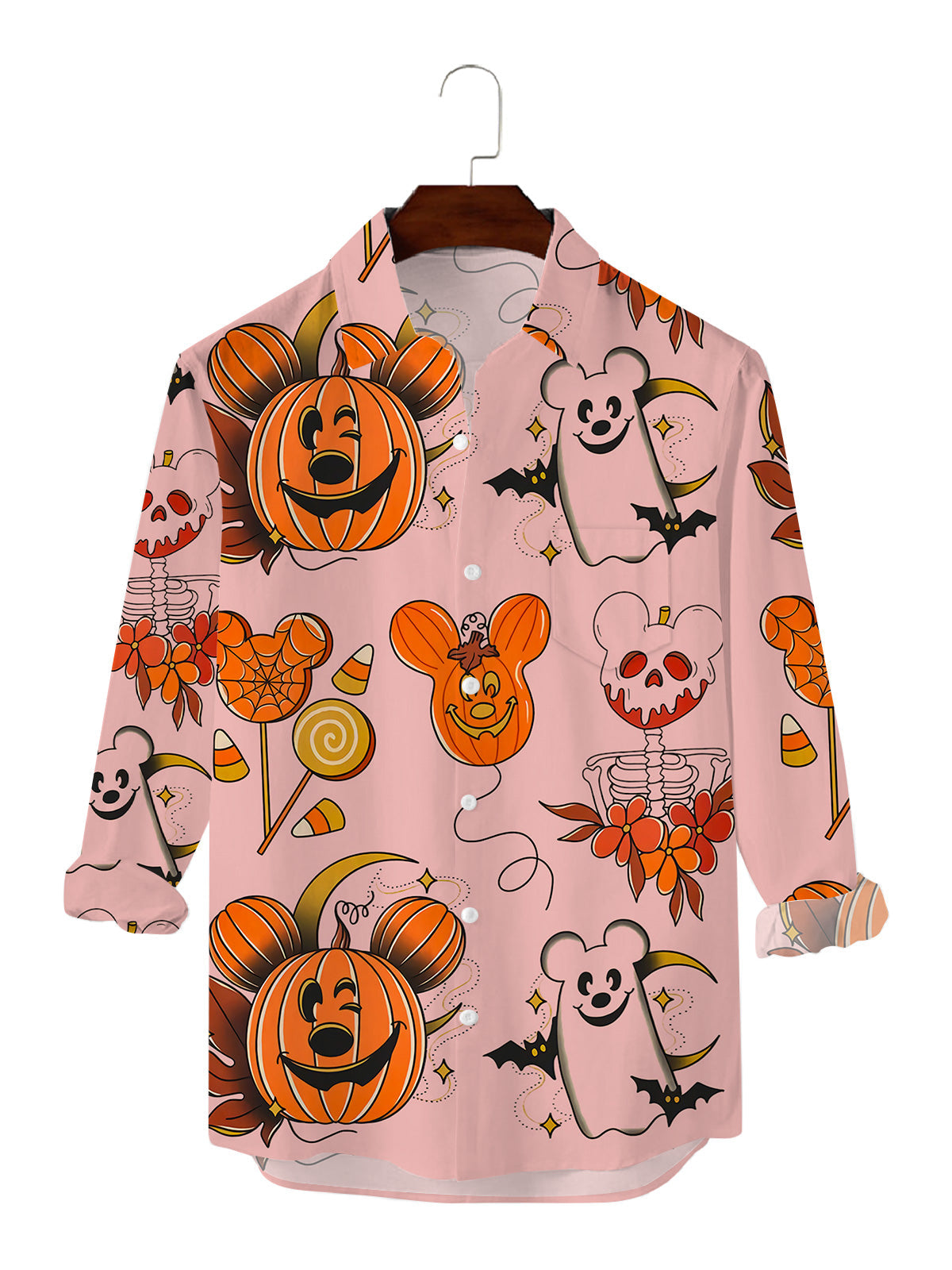 Pumpkin Mouse Print Casual Long Sleeve Shirt