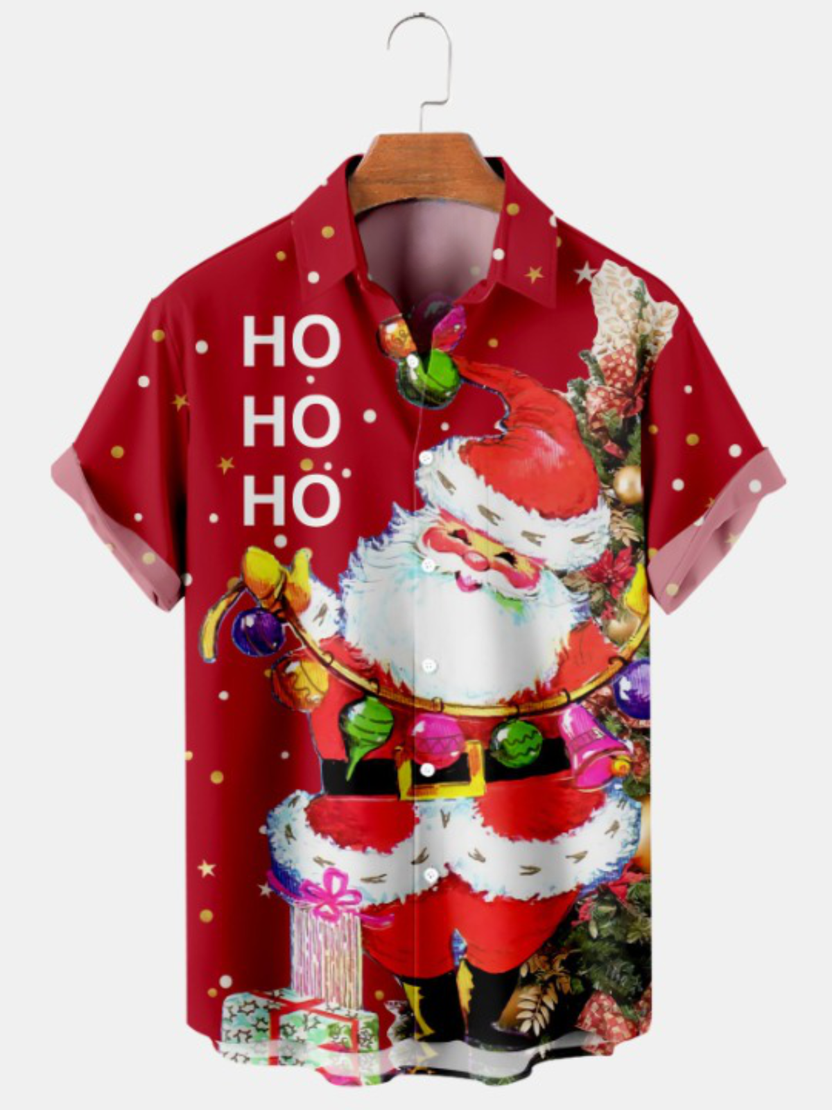 Santa Christmas Print Casual Short Sleeve Shirt