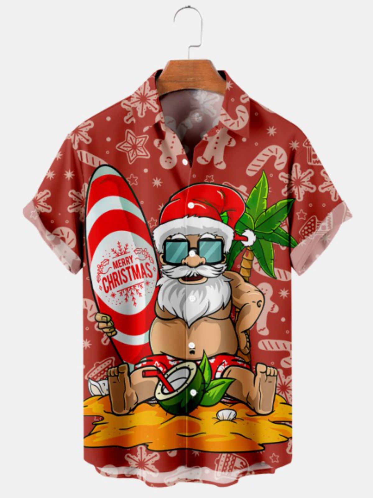 Fun Santa Print Casual Short Sleeve Shirt