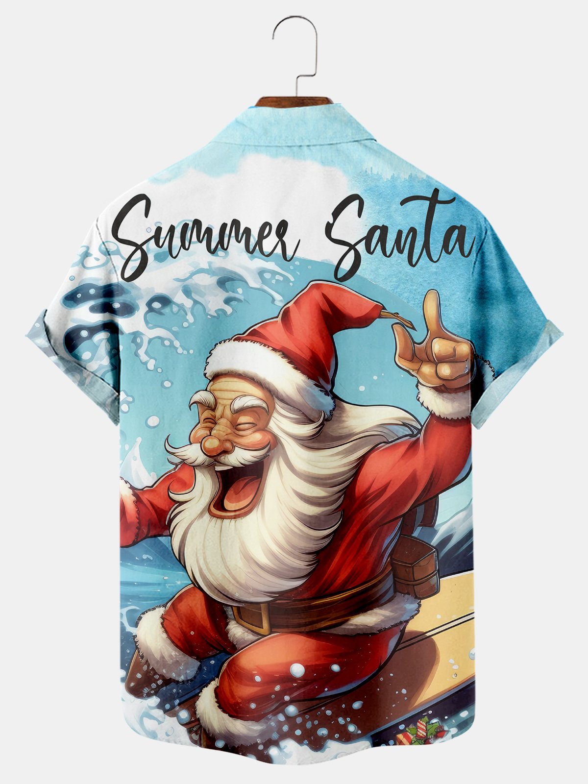 Santa Surf Christmas Print Short Sleeve Shirt