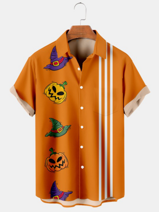 Funny Hat Pumpkin Stripe Print Shirt