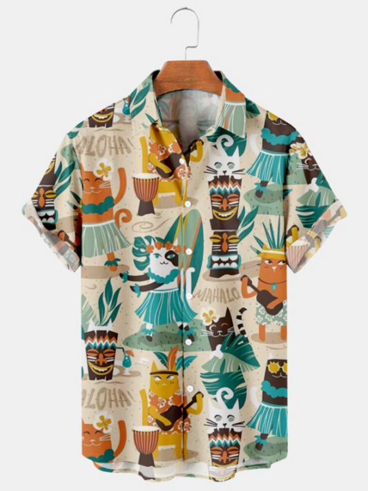 Funny Mask And Cat Print Oversized Shirt