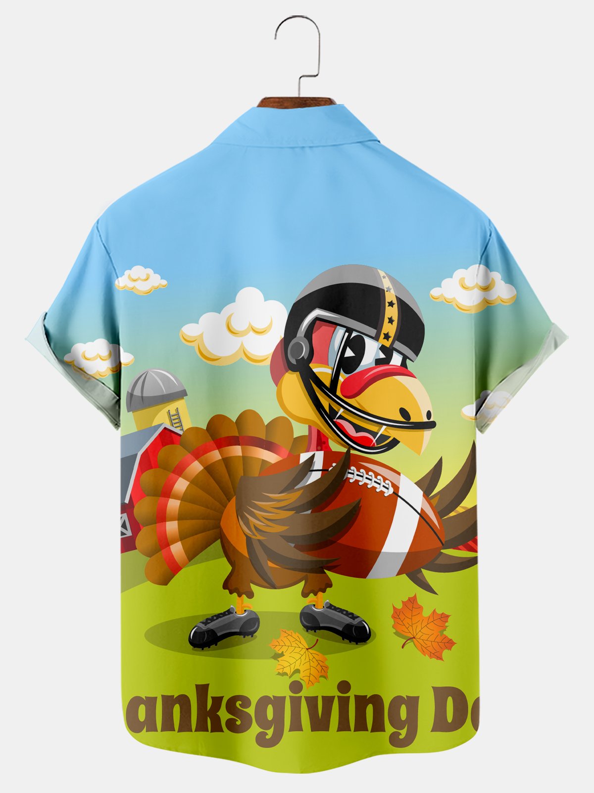 Funny Turkey Football Print Short Sleeve Shirt