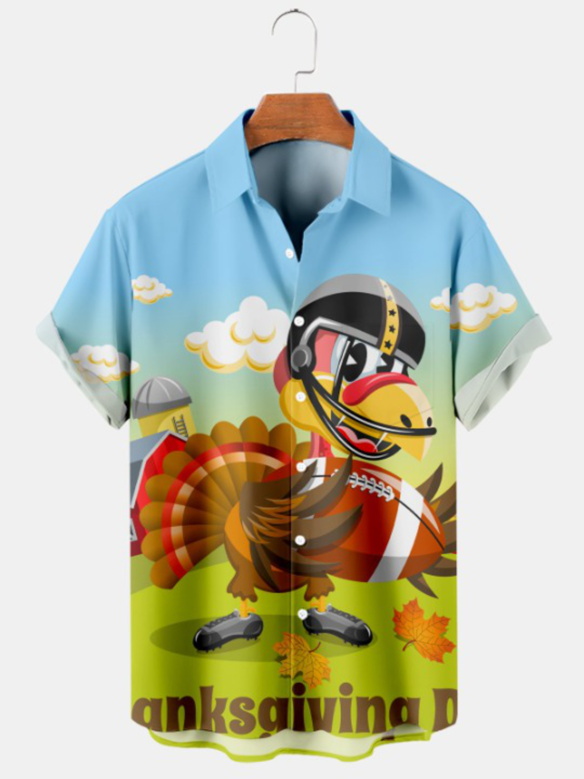 Funny Turkey Football Print Short Sleeve Shirt