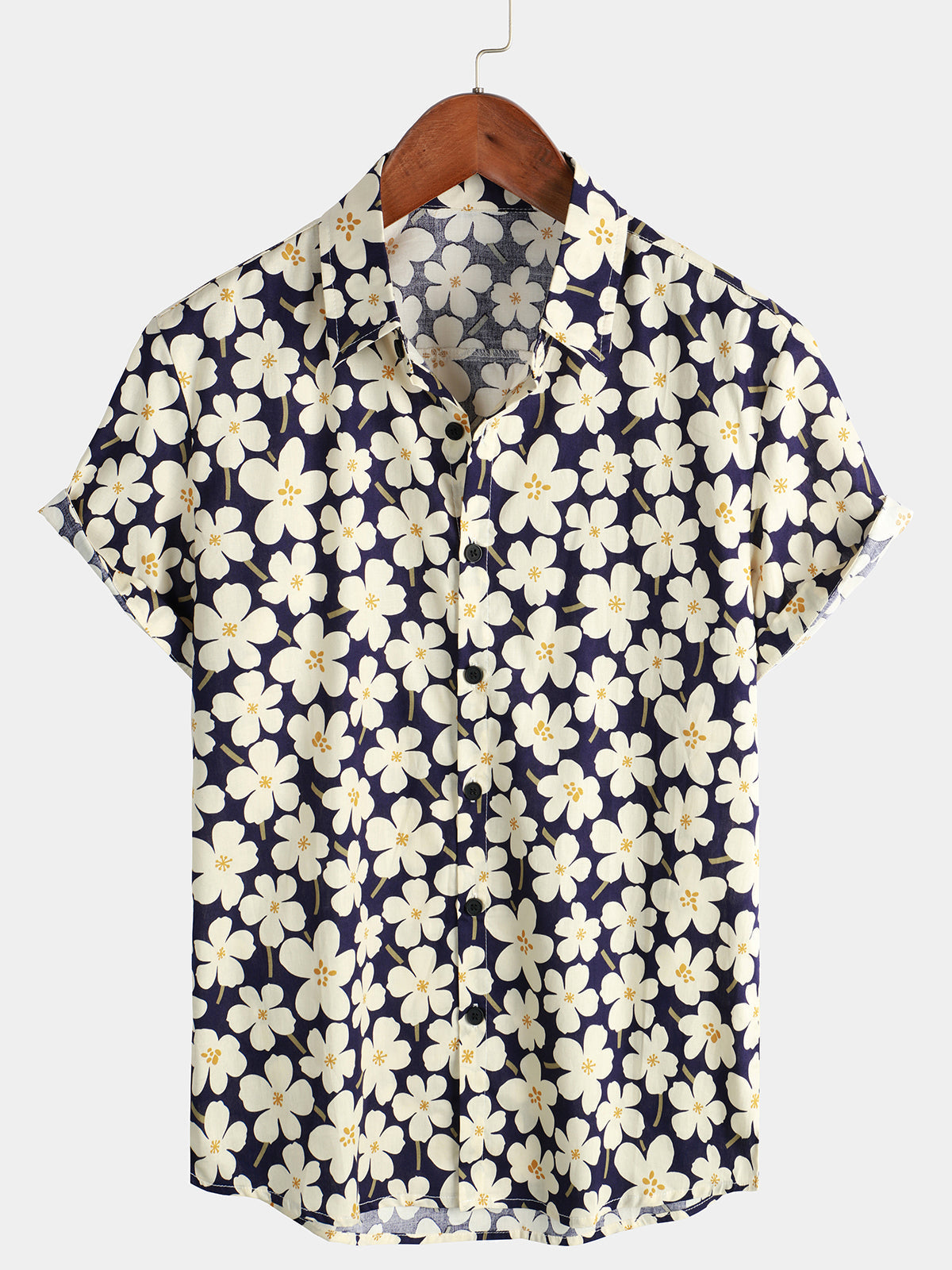 Men Summer Floral Print Short Sleeve Shirts