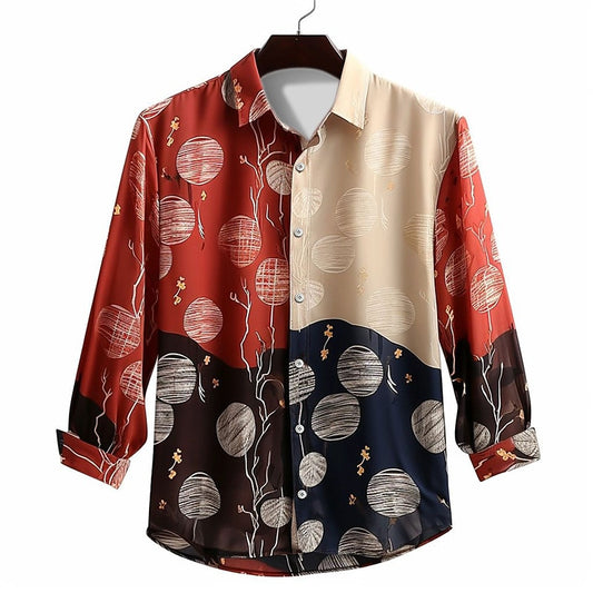 Geometric Graphic Turndown Printed Party Shirt